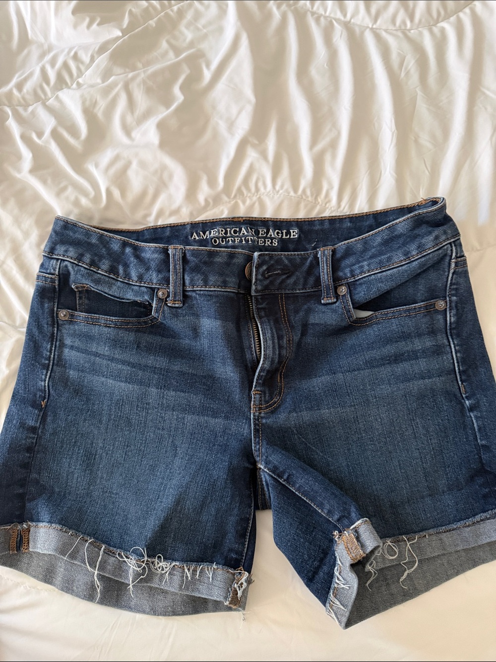 American Eagle Outfitters Blue Rolled Frayed Denim Shorts